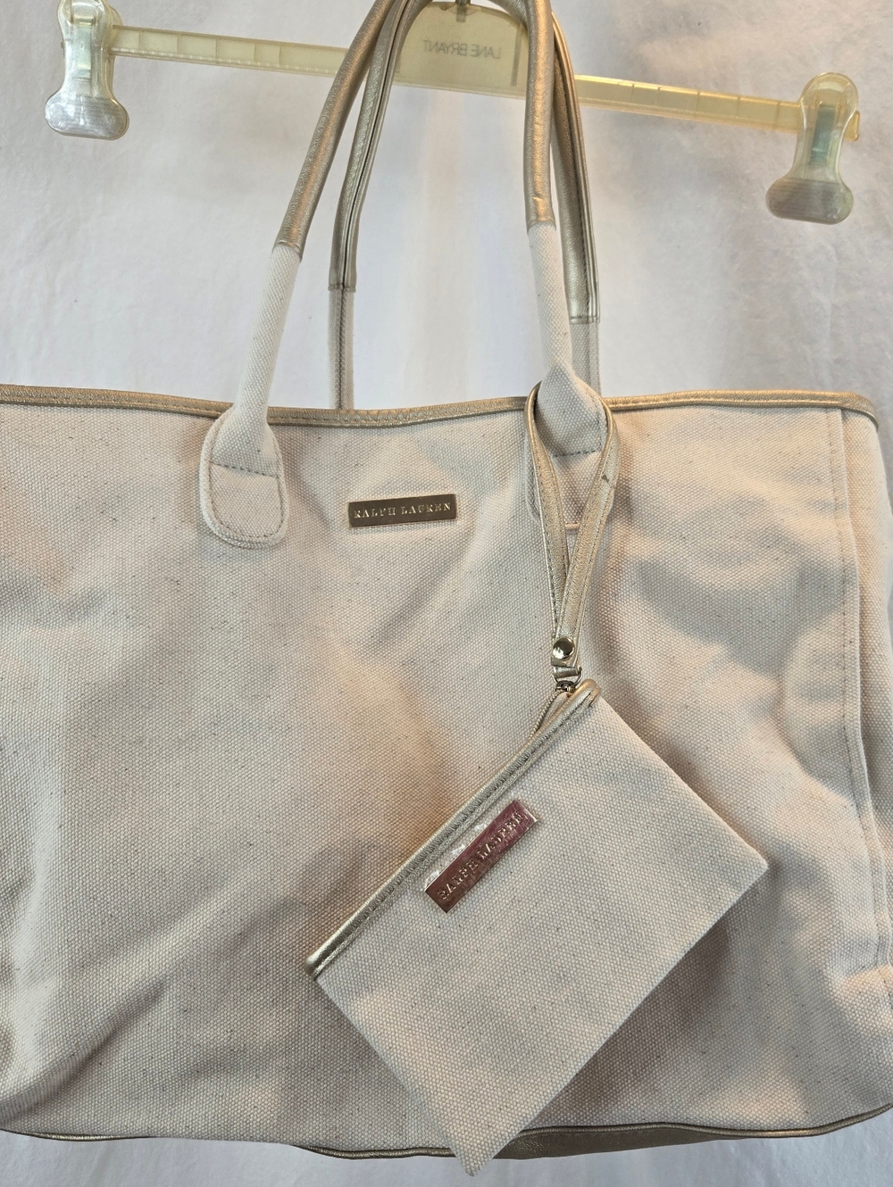 Ralph Lauren Cream Canvas Tote with Matching Pouch